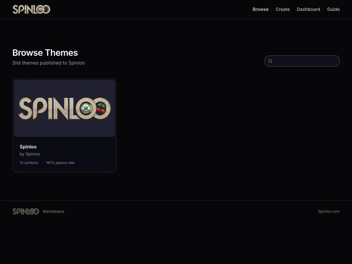 Browse Themes page showing the Spinloo theme card with a search box