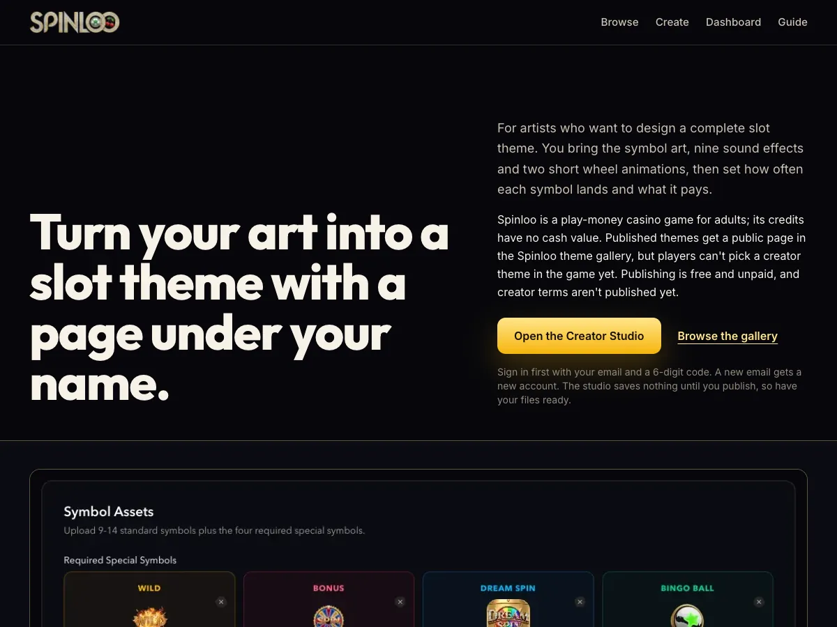 Marketplace home page with the Browse, Create, Dashboard and Guide links and the Open the Creator Studio button